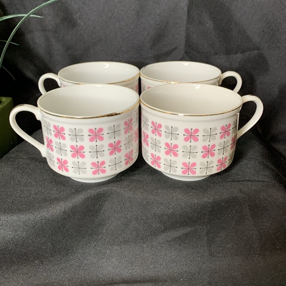 Set of 4 Rossini Ceramic gray, pink, black and white Tea cups - Picture 10 of 12